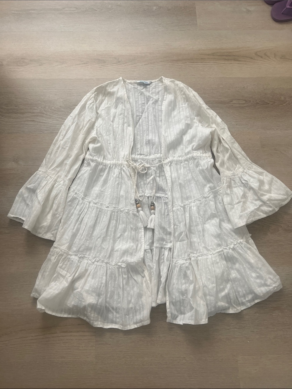 Ladies blue island White Ruffle-Tier Tie-Front Dress. Beach cover up ! NOT KIDS